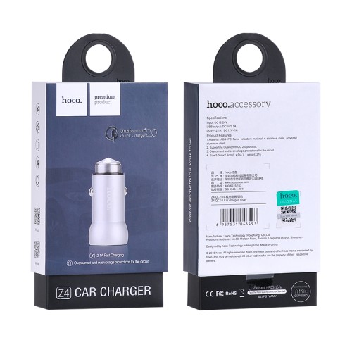 Адаптер автомобільний Hoco Z4  |1USB, 2А, QC2.0| black
