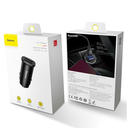 Адаптер автомобільний BASEUS Square metal |QC3.0, 2USB, 30W, 5A| black