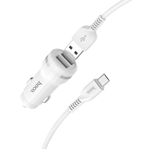 Адаптер автомобільний Hoco Micro cable Z27 |2USB, 2.4A| white