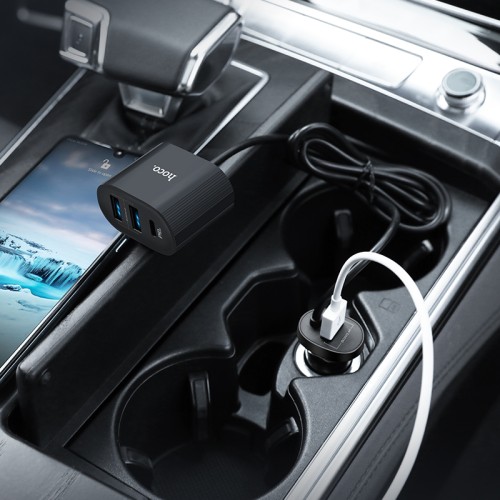 Адаптер автомобільний Hoco with LED Companheiro Front and Rear Seat Z35 |3USB/1Type-C,PD3.0/QC3.0, 3A| black
