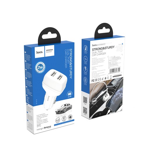 Адаптер автомобільний HOCO Leader Z36 |2USB, 2.4A| white