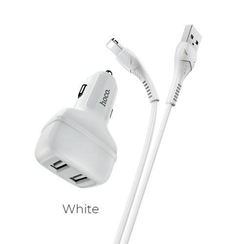 Адаптер автомобільний HOCO Lightning Cable Leader Z36 |2USB, 2.4A| white