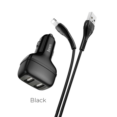 Адаптер автомобільний HOCO Lightning Cable Leader Z36 |2USB, 2.4A| white