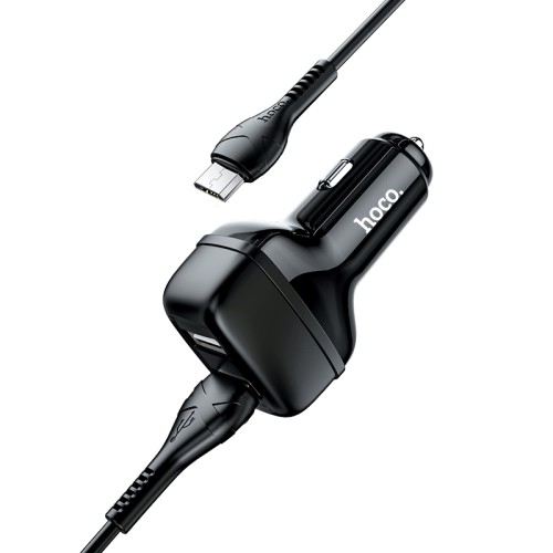 Адаптер автомобільний HOCO Micro USB Cable Leader Z36 |2USB, 2.4A| black