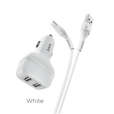 Адаптер автомобільний HOCO Micro USB Cable Leader Z36 |2USB, 2.4A| white