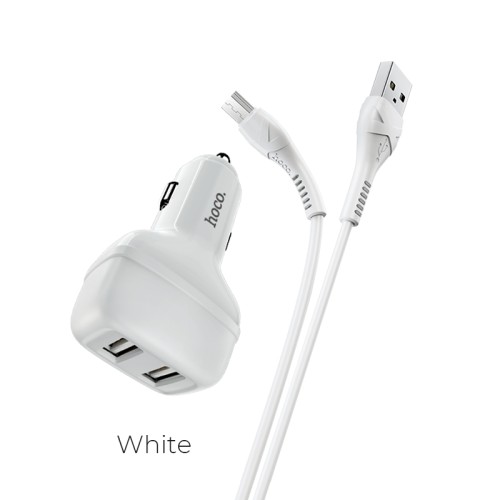 Адаптер автомобільний HOCO Micro USB Cable Leader Z36 |2USB, 2.4A| white