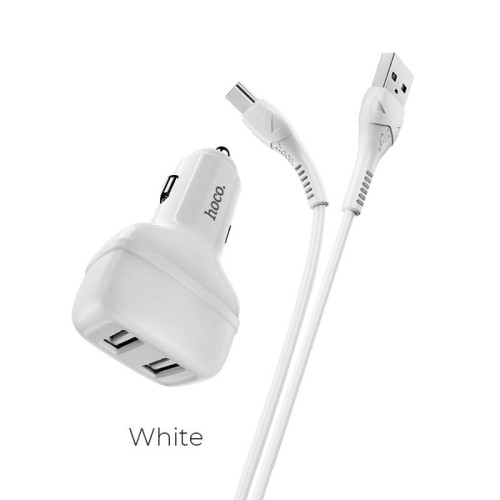 Адаптер автомобільний HOCO Type-C Cable Leader Z36 |2USB, 2.4A| white