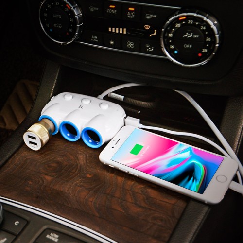 Адаптер автомобільний HOCO dual USB triple cigarette lighter charging adapter |3 Sockets/2USB, 3.1-12A, 15.5W| white