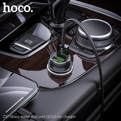 Адаптер автомобільний HOCO Sharp speed dual port car charger Z37 |2USB, QC3.0, 3A, 36W| black