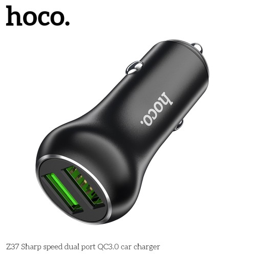 Адаптер автомобільний HOCO Sharp speed dual port car charger Z37 |2USB, QC3.0, 3A, 36W| black