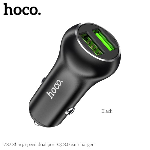 Адаптер автомобільний HOCO Sharp speed dual port car charger Z37 |2USB, QC3.0, 3A, 36W| black