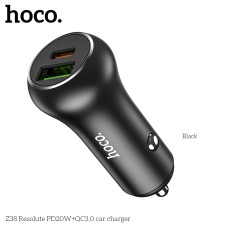 Адаптер автомобільний HOCO Resolute car charger Z38 |1USB/1Type-C, QC/PD, 3A, 38W| black
