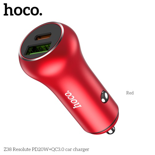 Адаптер автомобільний HOCO Resolute car charger Z38 |1USB/1Type-C, QC/PD, 3A, 38W| black