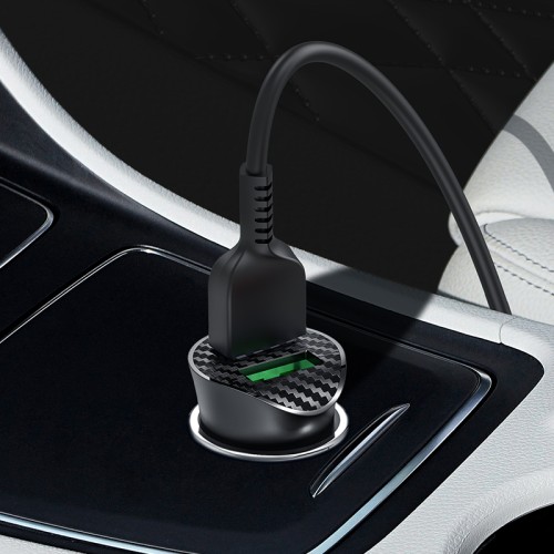 Адаптер автомобільний HOCO Micro USB cable Farsighted dual port QC3.0 car charger set Z39 |2USB, QC3.0, 3A/18W| black