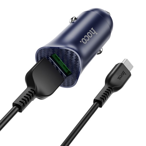 Адаптер автомобільний HOCO Micro USB cable Farsighted dual port QC3.0 car charger set Z39 |2USB, QC3.0, 3A/18W| blue
