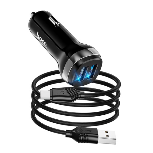 Адаптер автомобільний HOCO Type-C Cable Superior dual port car charger set Z40 |2USB, 2.4A| black