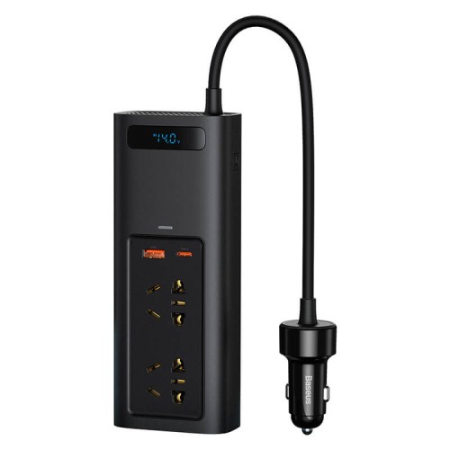 Автомобільний перетворювач напруги BASEUS In-car Inverter 150W (220V EU/CN) |2Sockets EU/CN 220V, 1USB/1Type-C, 0.4m| (CRNBQ-A01 black