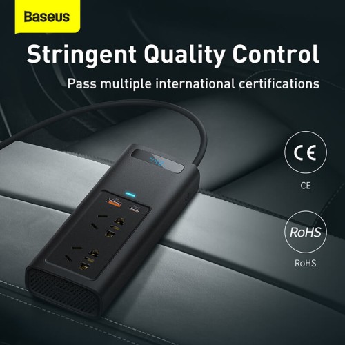 Автомобільний перетворювач напруги BASEUS In-car Inverter 150W (220V EU/CN) |2Sockets EU/CN 220V, 1USB/1Type-C, 0.4m| (CRNBQ-A01 black