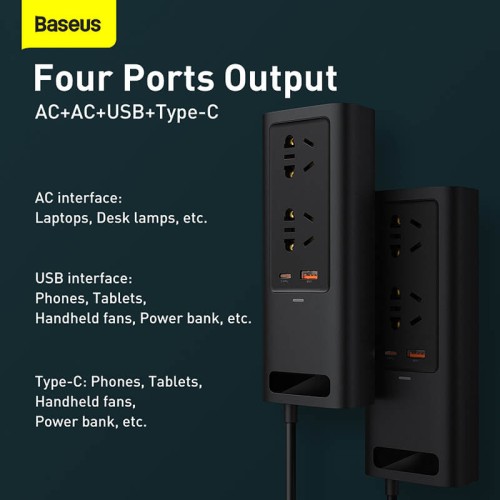 Автомобільний перетворювач напруги BASEUS In-car Inverter 150W (220V EU/CN) |2Sockets EU/CN 220V, 1USB/1Type-C, 0.4m| (CRNBQ-A01 black
