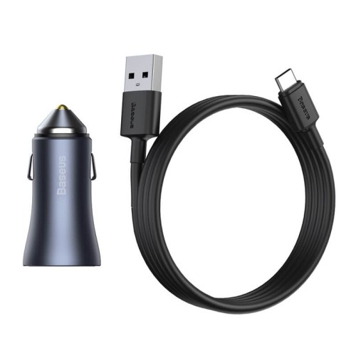 Адаптер автомобільний BASEUS Type-C cable Golden Contactor Pro Dual Quick Charger Car Charger |2USB, 5A/40W, QC| (TZCCJD-A0G) grey