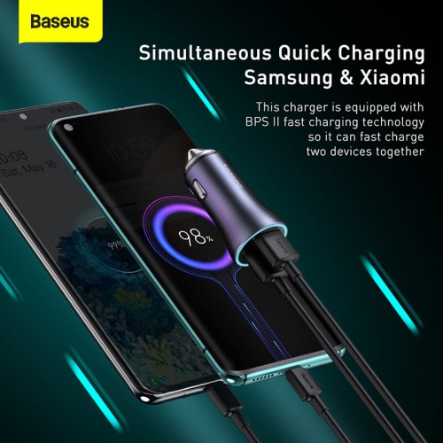 Адаптер автомобільний BASEUS Type-C cable Golden Contactor Pro Dual Quick Charger Car Charger |2USB, 5A/40W, QC| (TZCCJD-A0G) grey
