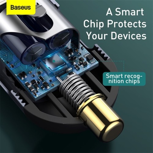 Адаптер автомобільний BASEUS Share Together PPS multi-port Fast charging car charger with cord |2USB/2Type-C, 3A/120W, QC/PD, 1.5m| (CCBT-A0G) grey