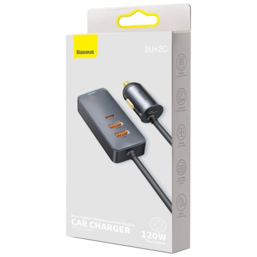Адаптер автомобільний BASEUS Share Together PPS multi-port Fast charging car charger with cord |2USB/2Type-C, 3A/120W, QC/PD, 1.5m| (CCBT-A0G) grey
