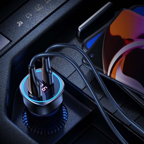Адаптер автомобільний USAMS Dual Ports Digital Display Fast Car Charger US-CC146 C26 |1USB/1Type-C, 3A/95W, QC/PD| black