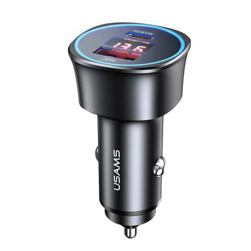 Адаптер автомобільний USAMS Dual Ports Digital Display Fast Car Charger US-CC146 C26 |1USB/1Type-C, 3A/95W, QC/PD| black