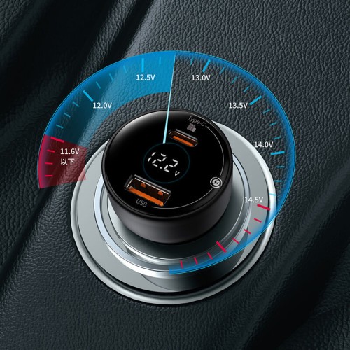 Адаптер автомобільний BASEUS Superme Digital Display PPS Dual Quick Charger Car Charger |1USB/1Type-C, 5A, 65+30w, QC/PD| (CCZX-01) black