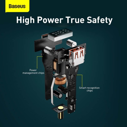 Адаптер автомобільний BASEUS Superme Digital Display PPS Dual Quick Charger Car Charger |1USB/1Type-C, 5A, 65+30w, QC/PD| (CCZX-01) black