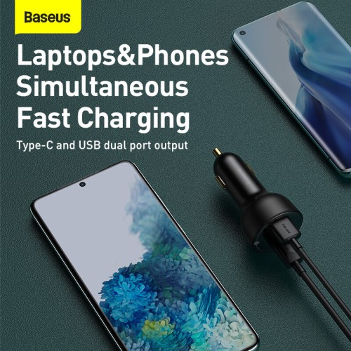 Адаптер автомобільний BASEUS Superme Digital Display PPS Dual Quick Charger Car Charger |1USB/1Type-C, 5A, 65+30w, QC/PD| (CCZX-01) black