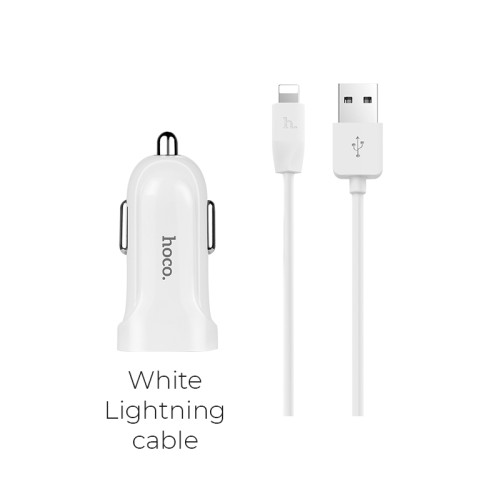 Адаптер автомобільний HOCO Lightning cable two-port Car charger set Z2A |2USB, 2.4A| white