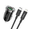 Адаптер автомобільний HOCO Type-C to Lightning Cable Leading car charger Z44 |2USB, 3A, 20W, QC/PD| black