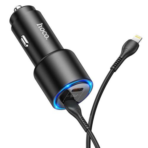 Адаптер автомобільний HOCO Type-C to Lightning Cable Clear way dual port car charger set NZ3 |2Type-C, QC/PD, 3A/40W| black