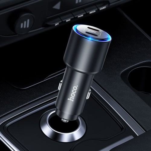 Адаптер автомобільний HOCO Type-C to Lightning Cable Clear way dual port car charger set NZ3 |2Type-C, QC/PD, 3A/40W| black