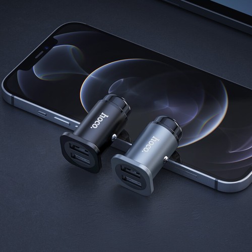 Адаптер автомобільний HOCO Type-C Cable Wise road dual port car charger set NZ4 |2USB, 4.8A| black