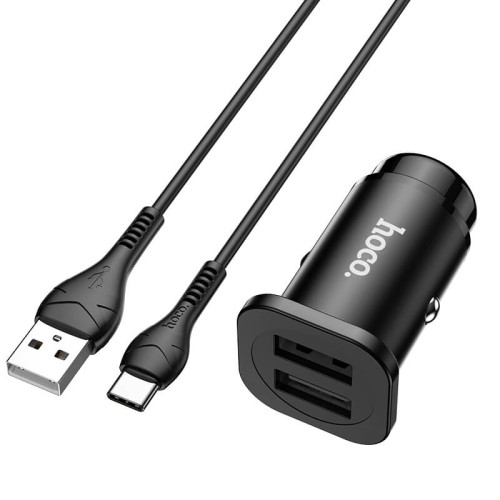 Адаптер автомобільний HOCO Type-C Cable Wise road dual port car charger set NZ4 |2USB, 4.8A| black