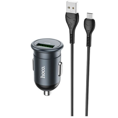 Адаптер автомобільний HOCO Micro USB Cable Mighty single port car charger Z43 |1USB, 3A, QC, 18W| grey