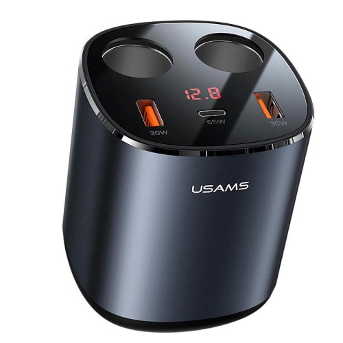 Адаптер автомобільний USAMS Dual Cigarette Lighters Digital Fast Car Charger C28 US-CC151 |2USB/1Type-C, 245W/6A, PD/QC| black