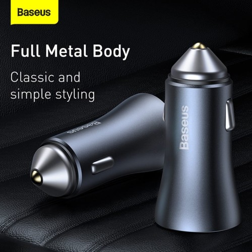 Адаптер автомобільний BASEUS Golden Contactor Pro Dual Quick Charger Car Charger |2USB, 5A/40W, QC| (CCJD-A0G) grey