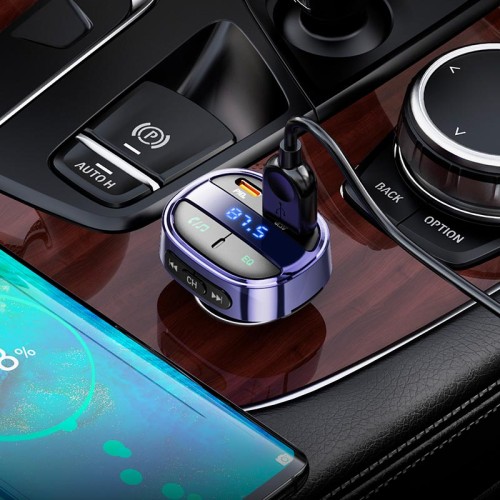 Адаптер автомобільний HOCO car BT FM transmitter E70 |2USB/Type-C, PD/QC, 30W/3A| black