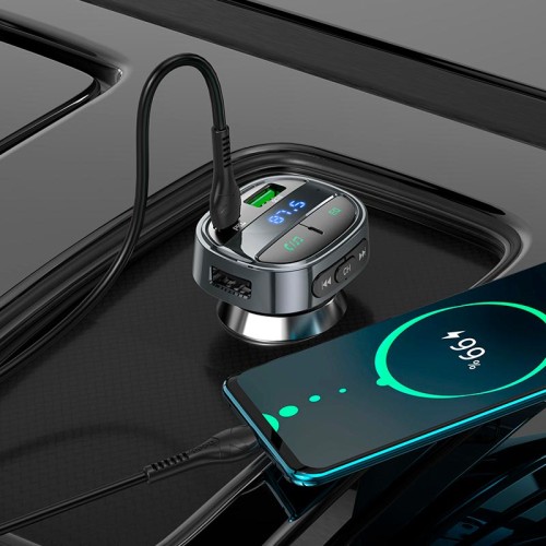 Адаптер автомобільний HOCO car BT FM transmitter E70 |2USB/Type-C, PD/QC, 30W/3A| black