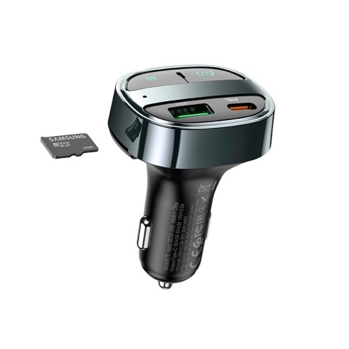 Адаптер автомобільний HOCO car BT FM transmitter E70 |2USB/Type-C, PD/QC, 30W/3A| black