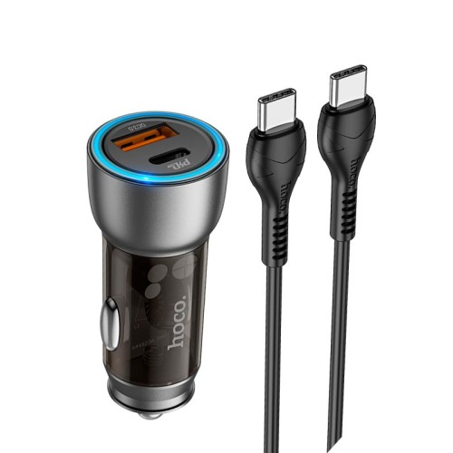 Адаптер автомобільний HOCO Type-C to Type-C cable Sprinter dual port car charger NZ8 |1USB/1Type-C, QC/PD, 43W/3A| brown