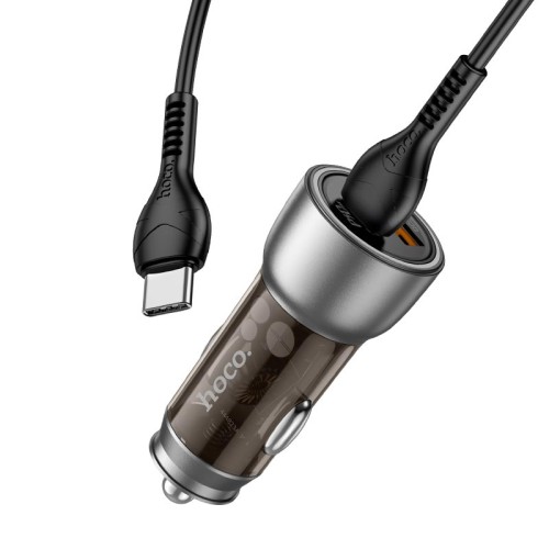 Адаптер автомобільний HOCO Type-C to Type-C cable Sprinter dual port car charger NZ8 |1USB/1Type-C, QC/PD, 43W/3A| brown