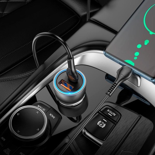 Адаптер автомобільний HOCO Type-C to Type-C cable Sprinter dual port car charger NZ8 |1USB/1Type-C, QC/PD, 43W/3A| brown