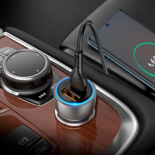 Адаптер автомобільний HOCO Type-C to Type-C cable Sprinter dual port car charger NZ8 |1USB/1Type-C, QC/PD, 43W/3A| brown