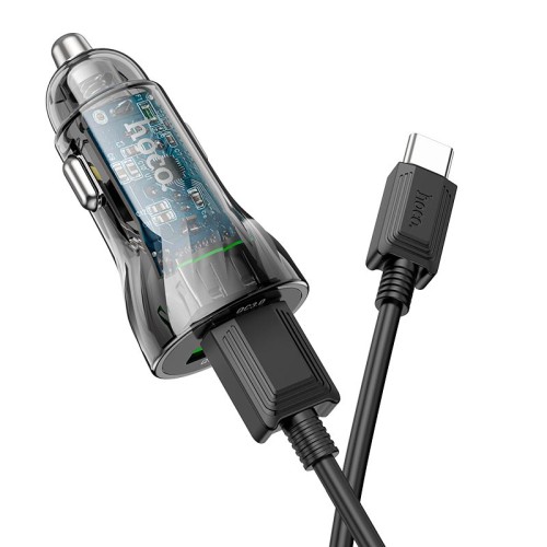 Адаптер автомобільний Hoco Type-C cable Transparent Discovery Edition dual port Z47 |2USB, QC, 3A| black