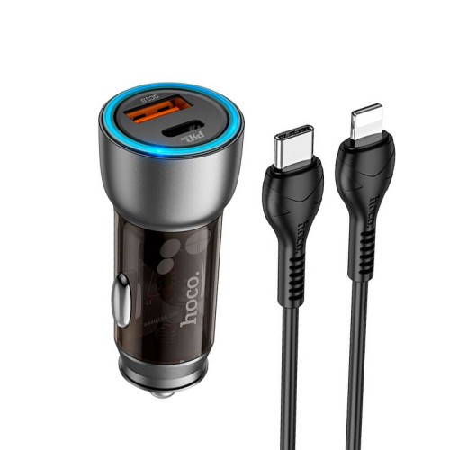 Адаптер автомобільний Hoco Type-C Lightning cable Sprinter dual port Car charger NZ8 |1USB/1Type-C, QC/PD, 43W/3A| blue